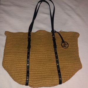 Michael Kors Straw Tote - gold and black leather